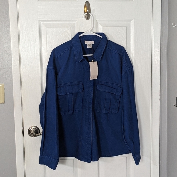 NWT if it were me Blue 100% Cotton Versatile Snap-Up Shacket‎ Top Size XL - Picture 1 of 6